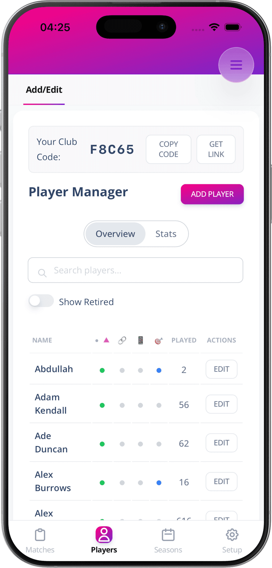 football organiser app with RSVPs, dropouts and waiting list – Capo organiser dashboard