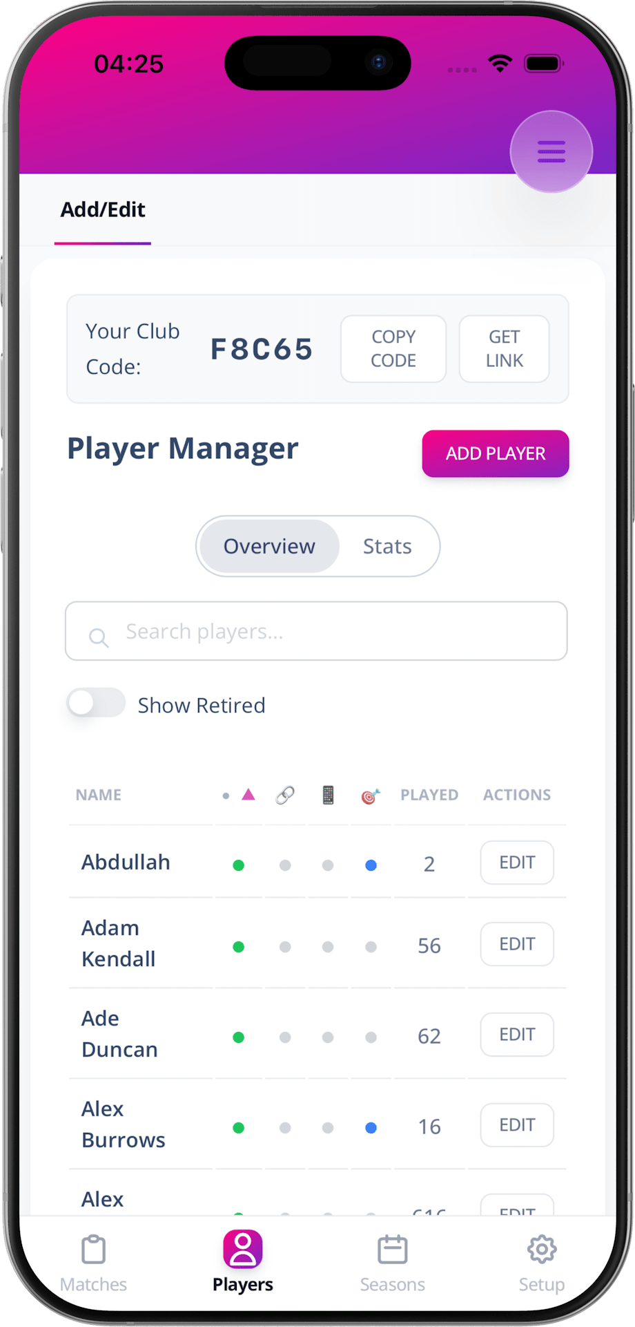 football organiser app with RSVPs, dropouts and waiting list – Capo organiser dashboard
